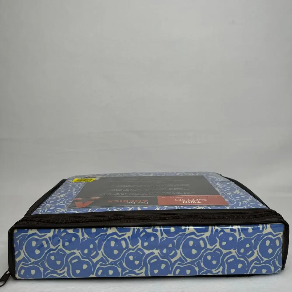 Perry Ellis American Twin Skull Sheet Set 200 Thread Count Blue/White New Rare‎